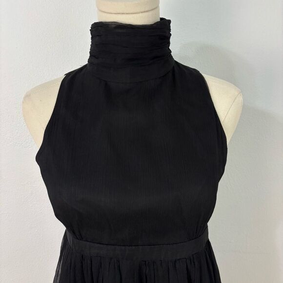 ZARA BASIC Womens Sz M Midi Dress Black 100% Silk Mock Neck Sleeveless Cocktail - Picture 2 of 12